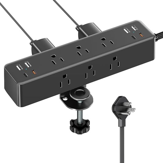 Flat Plug Desk Clamp Power Strip 15FT, 40W Total Fast Charging Station by AcozvinPowerStrip