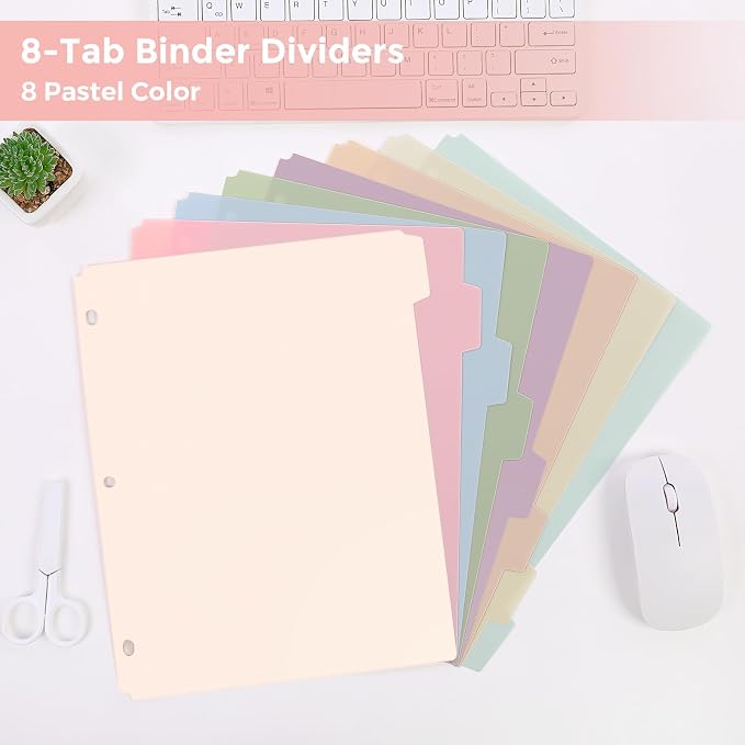 SKYDUE Plastic 8-Tab Dividers fit Letter Size, Pastel Color | 1 Set, Big Tab - Image 4