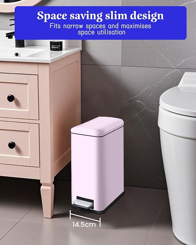 JM.YIPENG Bathroom Rubbish Bin, 5 Litre Cosmetic Bin, Small Waste Bin with Soft Close Lid, Bathroom Bin for Toilet, Bathroom, Bedroom, Living Room, Pink-DeskLoop Office