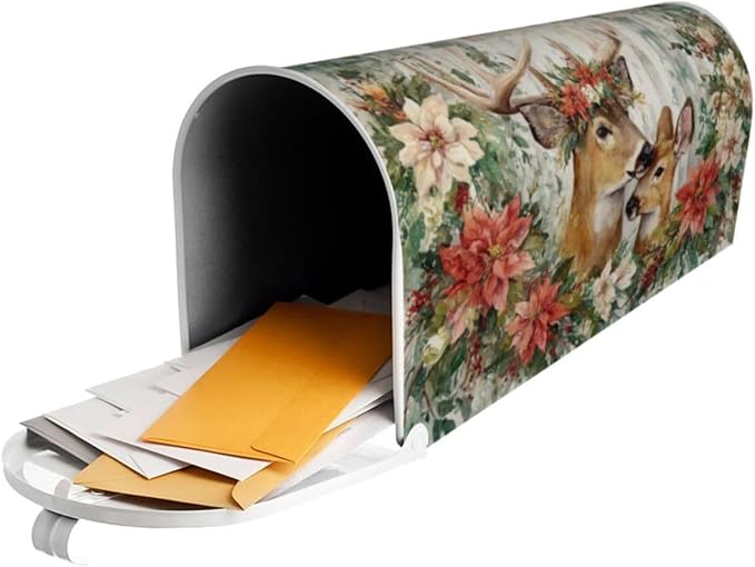 Xmas Deer Flowers Welcome Magnetic Mailbox Cover, Christmas Mailbox Wrap - Image 6
