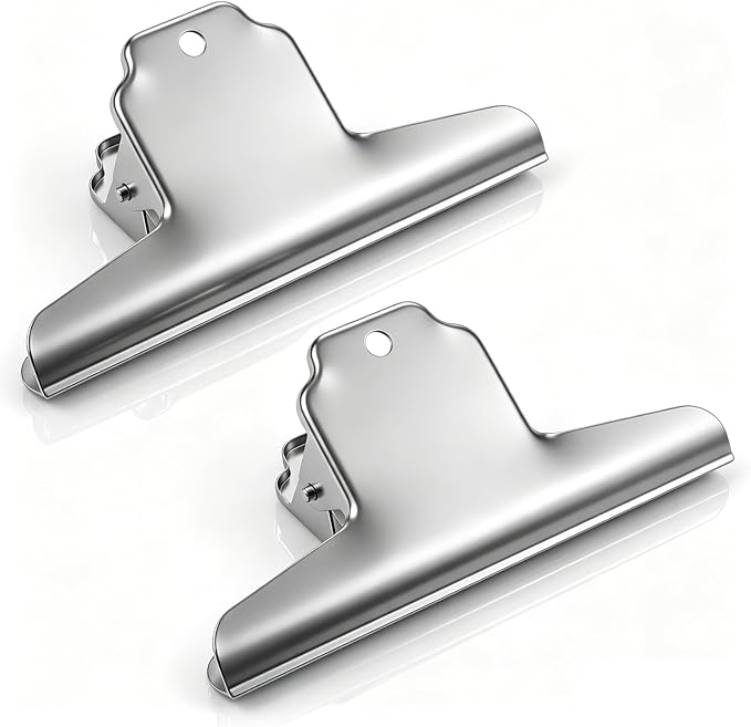 2 PCS Large Stainless Steel Bull Binder Clips, 6.3 Inch Heavy Duty Hinge Clip by DIVINA+VITAE
