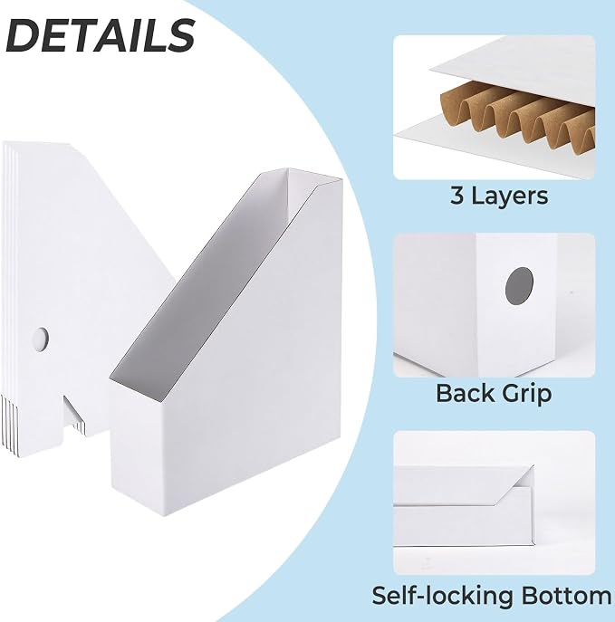 Rempry Magazine File Holders White, Foldable Cardboard Document Organizer Boxes - Image 3
