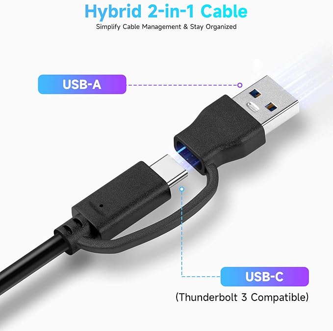 Powered UBS Hub, RSHTECH 7 Port USB 3.0/USB C Hub Upgraded Version Aluminum USB Splitter with 2-in-1 USB Cable,5V 3A Power Adapter and Individual Switches, USB Port Expander for Laptop/PC, RSH-ST07-DeskLoop Office