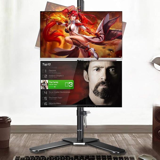 Suptek Dual LED LCD Monitor Stand up Free-Standing Desk Mount for 2 / Two Screens up to 32 inch Extra Tall 31.5 inch Pole Heavy Duty Fully Adjustable Stand Vertical Array (ML6802)-DeskLoop Office