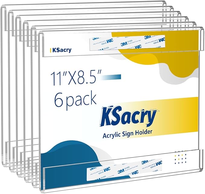 KSacry 6 Pcs Acrylic Sign Holder 11 x 8.5, Horizontal Wall Mount Sign Holders by KSacry