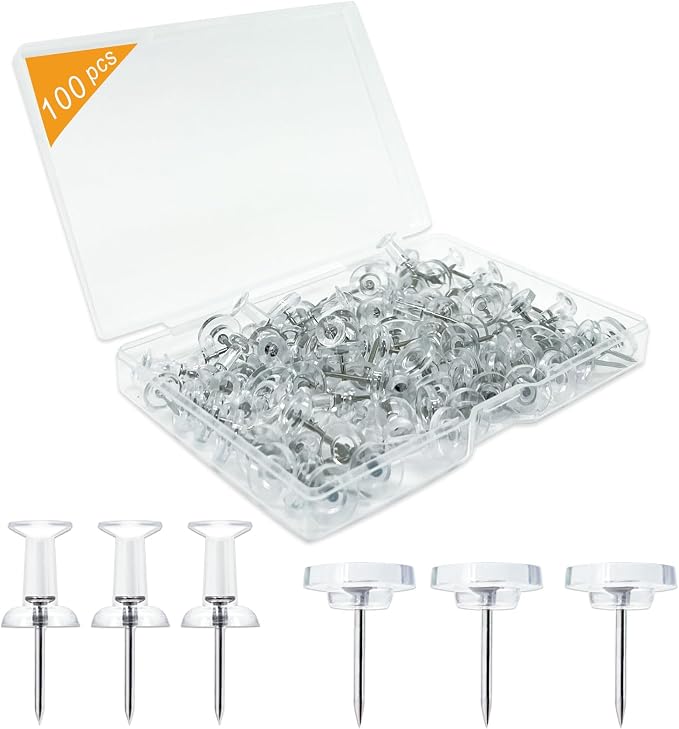 100-Pack Heavy-Duty Tacks and Push Pins – Clear Flat-Head Thumbtacks by Unknown