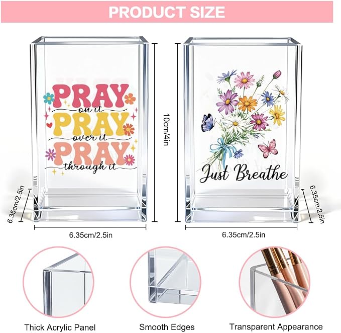 Vgrti Just breathe 2 Pack Acrylic Cosmetic Pencil Pen Holder Cup, Hope - Image 2