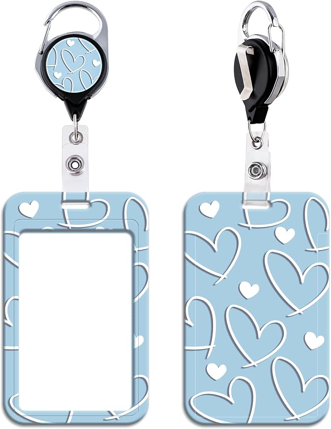 Cute Blue ID Badge Holder Love Heart Retractable Badge Holder Reel Clip by beemorita