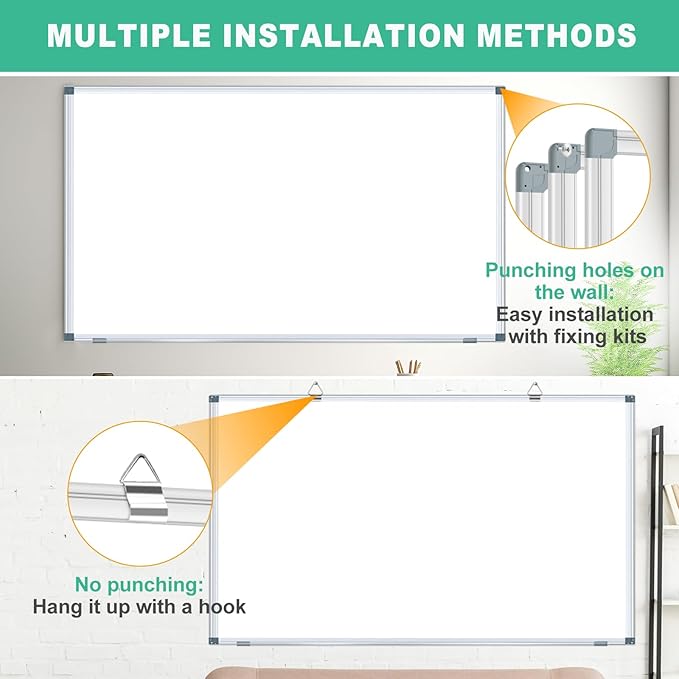 H-Qprobd Dry Erase White Board for Wall 6' x 3' Large Magnetic Whiteboard 72"x36" Aluminum Presentation Whiteboard with Long Pen Tray, 6 Markers, 2 Erasers &12 Magnets-DeskLoop Office