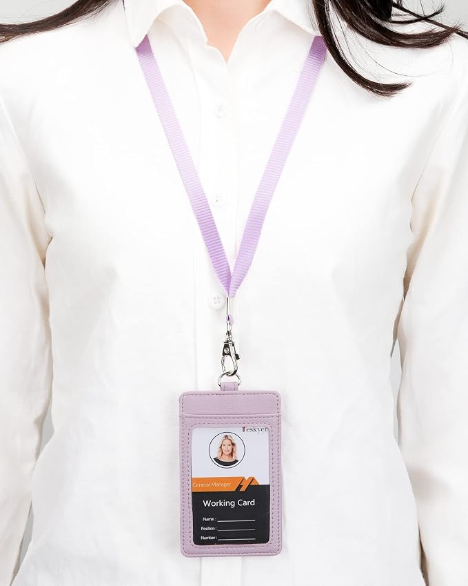 Teskyer Badge Holder with Lanyard, Leather ID Name Badge Card Holder with - Image 9