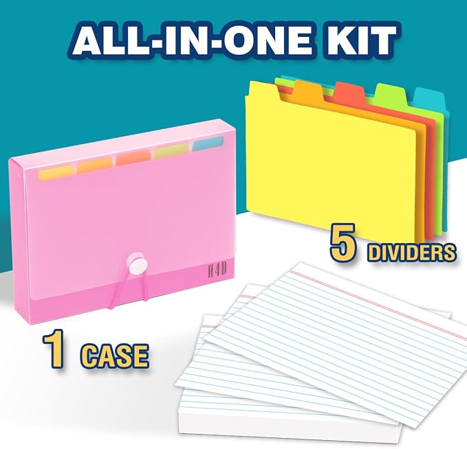 H4D 4x6 Index Card Case with 100 Heavyweight Ruled Index Cards and Dividers - Image 2