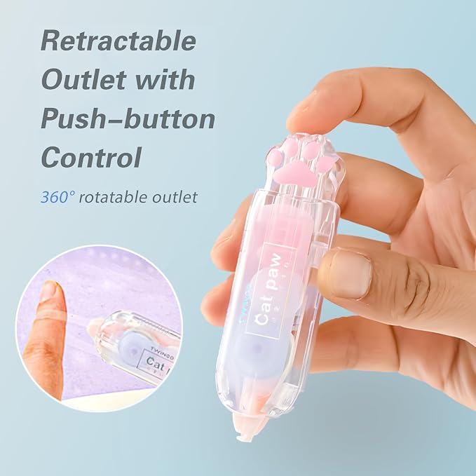 3Pcs Retractable White Correction Tape, Cute Cat Paw Correction Tape Pens - Image 4