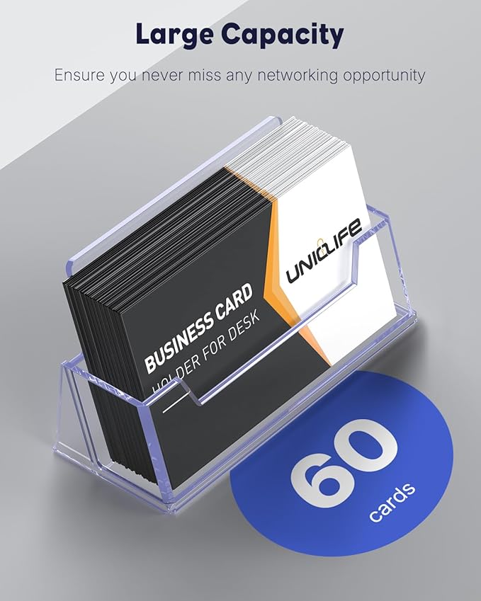 Uniclife 2 Pack Acrylic Business Card Holder for Desk 1 Slot Clear Business Card Display Stand for Men & Women Desktop Business Card Organizer Card Stand for Office Home Exhibition, 60 Card Capacity-DeskLoop Office