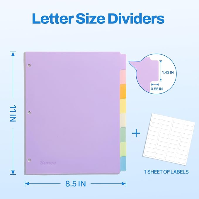 SUNEE 8 Tab Binder Dividers, Plastic Dividers - Image 2
