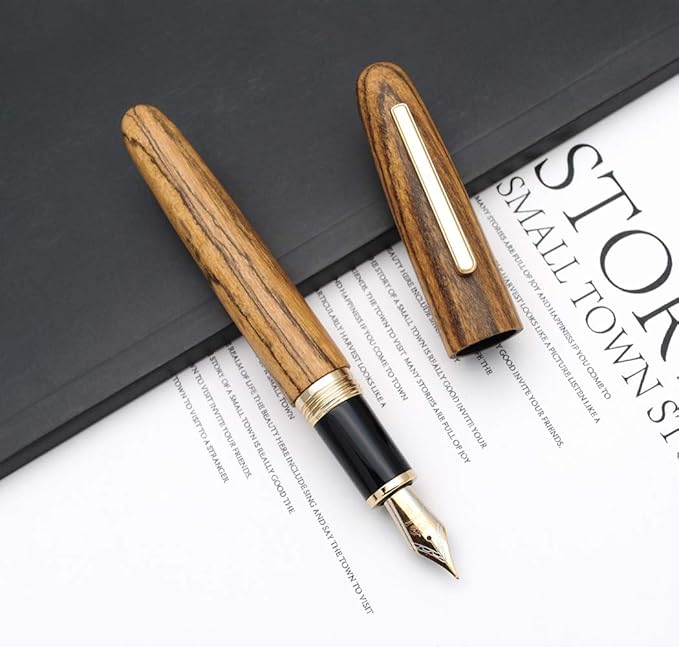 JINHAO 9056 Natural Wood Fountain Pen Handmade Ink Pen (Tiger Wood, Fine Nib 0.5mm)-DeskLoop Office