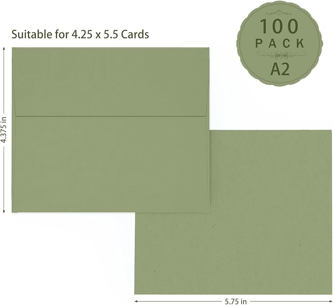 100 Pack A2 Sage Green Envelopes, Goefun 4.375 x 5.75 Greeting Card Envelopes - Image 2