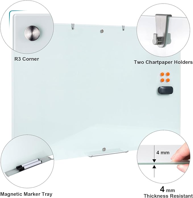 Large Glass Dry Erase Board, 72 x 48 Inches Magnetic Glass Whiteboard for Wall, 6' x 4' Frameless Board for Office, Home, School-DeskLoop Office