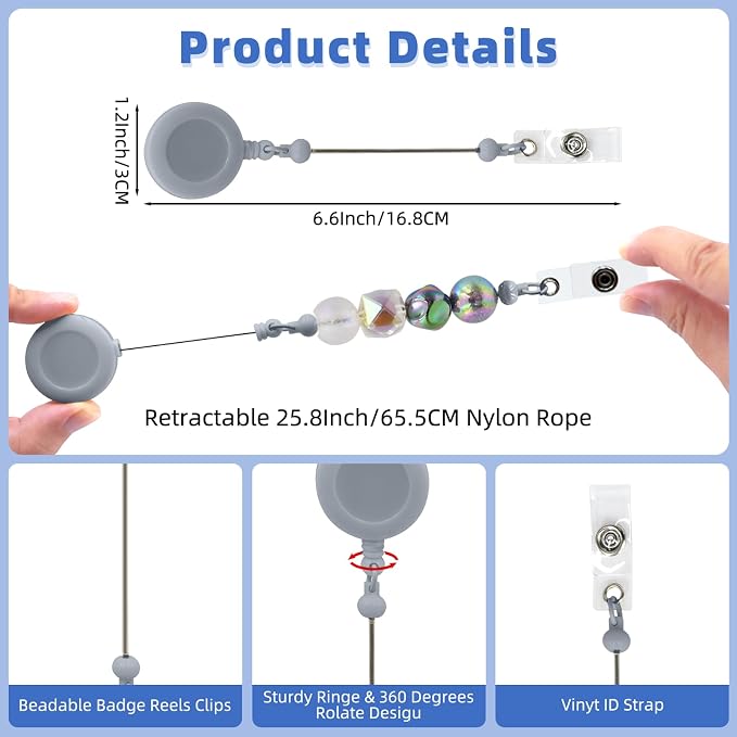 30pcs Gray Beadable Badge Reels Making Kits - Image 7