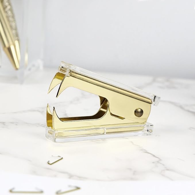 NatSumeBasics Clear Staple Remover Pure Gold Stapler Remover Cute Yellow Puller - Image 2