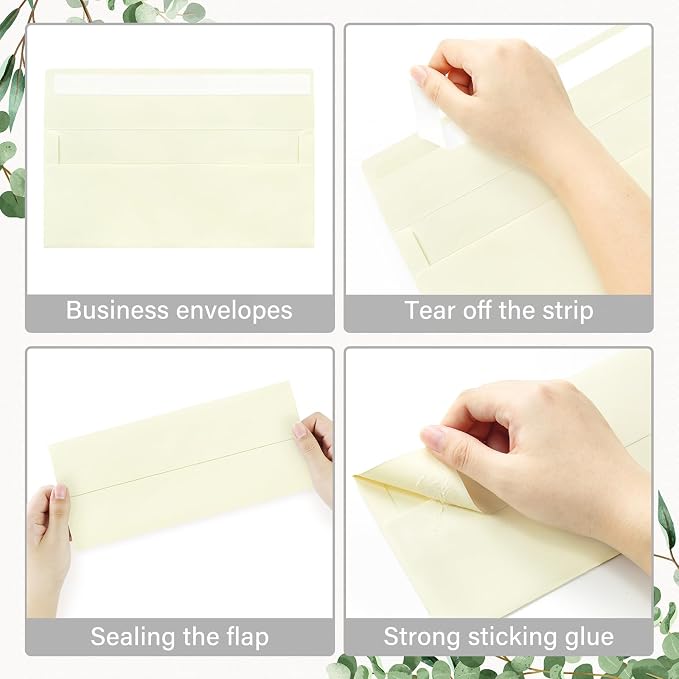 100 Pack #10 Business Envelopes, Self Seal Standard Ivory Envelopes - Image 4
