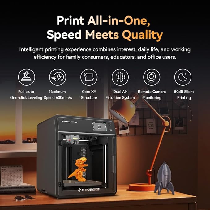 FLASHFORGE Adventurer 5M Pro 3D Printer, One-Click Auto-Printing Max 600mm/s High-Speed with 0.4/0.6mm Nozzle Bundle, CoreXY Structure & Silent Printing, Remote APP Control & Camera Surveillance-DeskLoop Office