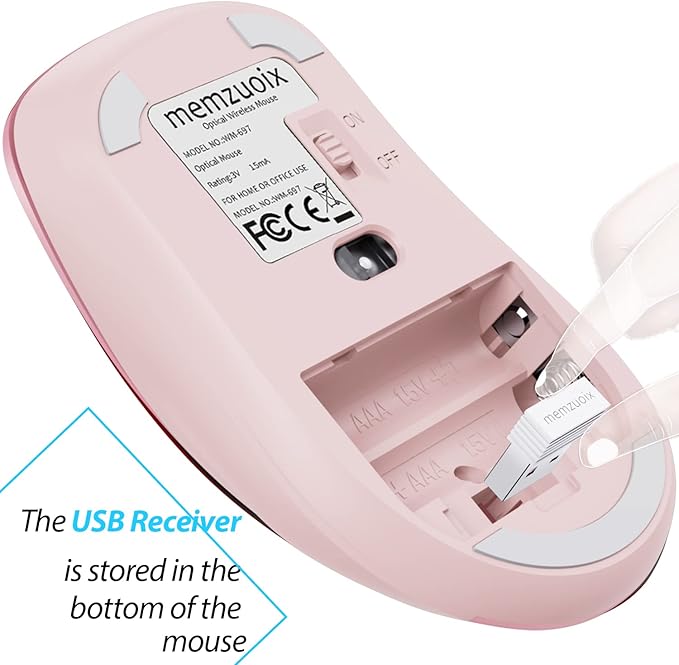 memzuoix 2.4G Wireless Mouse, 1400 DPI Mobile Optical Cordless Mouse with USB Receiver, Portable Computer Mice for Laptop, PC, Desktop, MacBook, 5 Buttons (Pink)-DeskLoop Office