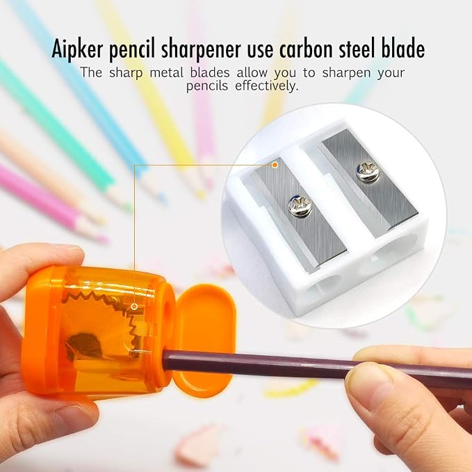 Pencil Sharpener Set – 4 Dual Hole Manual Sharpeners + 4 Pencil Top Erasers - Image 8