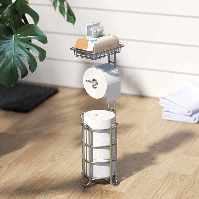 Toilet Paper Holder Stand Bathroom Tissue Dispenser Holders Rack Free Standing - Image 7