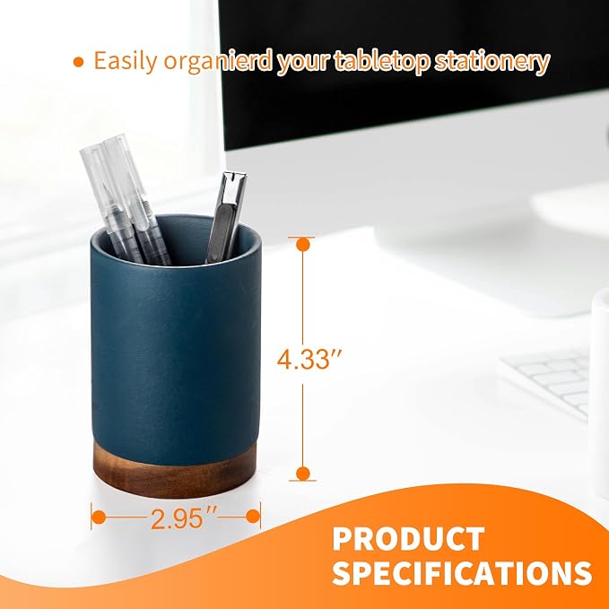 Pen Holder for Desk, Ceramic Pencil Organizer & Makeup Brush Holder, Office - Image 2