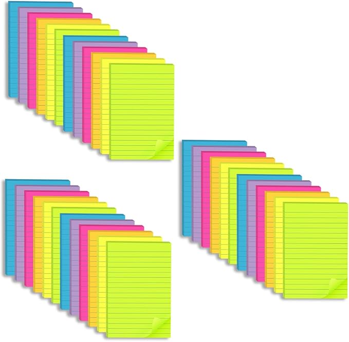 Lined Sticky Notes 4x6 in, Large Notepads by Kozerite