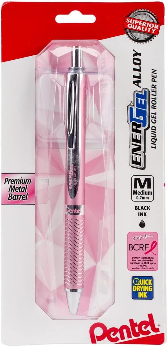 Pentel PINK BCA EnerGel Alloy RT Premium Liquid Gel Pen, Medium Line, 1 Pack by PentelofAmerica