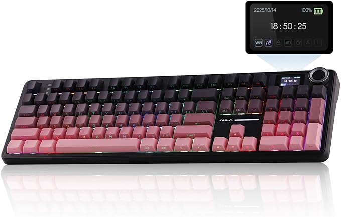 EPOMAKER X Aula F108 PRO Wireless Gaming Keyboard with Screen, 8000mAh Battery, 104 Hot-Swappable and Programmable Keys and Knob, RGB Backlight, for Mac/PC/Android (Pink Gradient)-DeskLoop Office