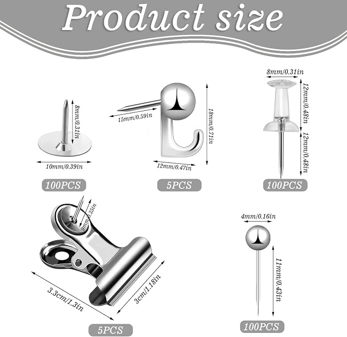 310 Pcs Silver Push Pins Set, Thumb Tacks Decorative Push Pins - Image 2