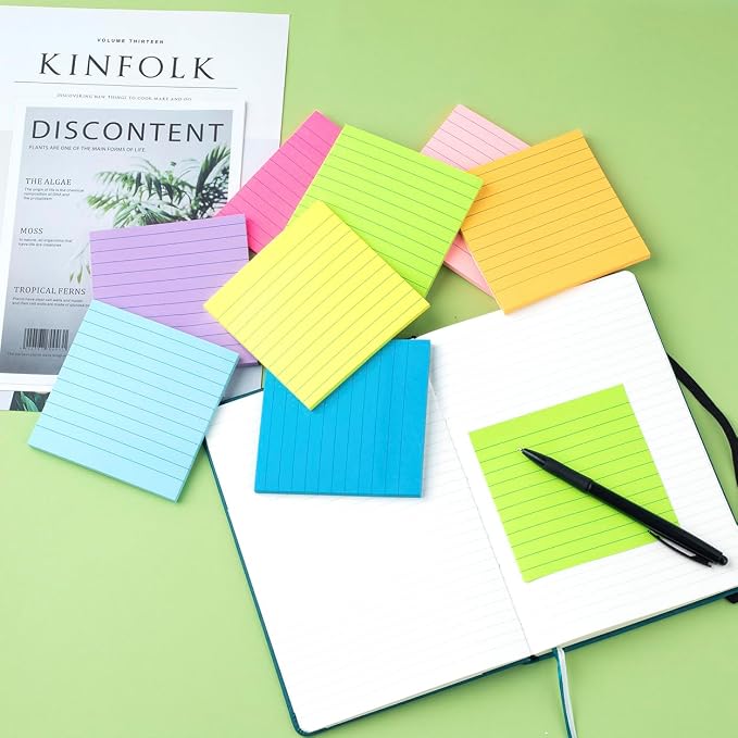 Lined Sticky Notes 4x4 Bright Stickies Colorful Super Sticking Power Memo Pads - Image 6