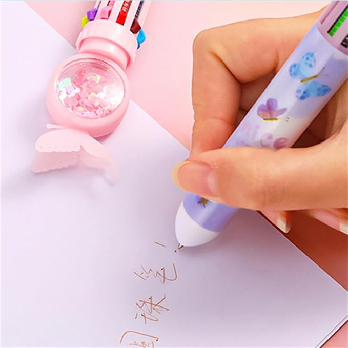 4pcs Set Multi-Color Shuttle Pens 10-In-1 Retractable Ballpoint Pen 0.5mm, Butterfly Design, Home Office School Supplies for Students Kids (4pcs Random Color)-DeskLoop Office