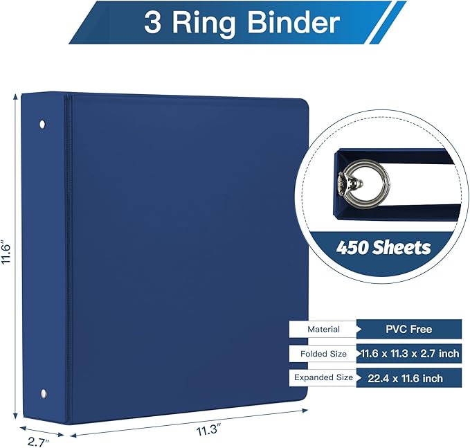 2-inch 3 Ring Binder with 2 Pockets, 2'' View Binders Holds US Letter Size 8.5'' x 11'' Paper - Versatile Binders for Office, Home, and School Use, 6 Pack (White) (2-inch Bright Colors)-DeskLoop Office