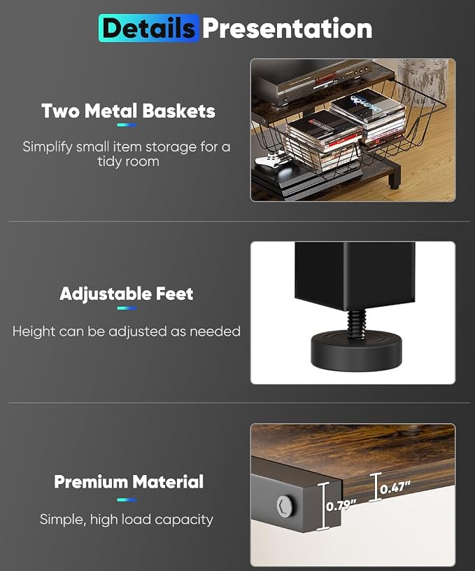 Ardier Media Stand with Detachable Baskets, 4-Tier AV Media Stand Corner Shelf - Image 3