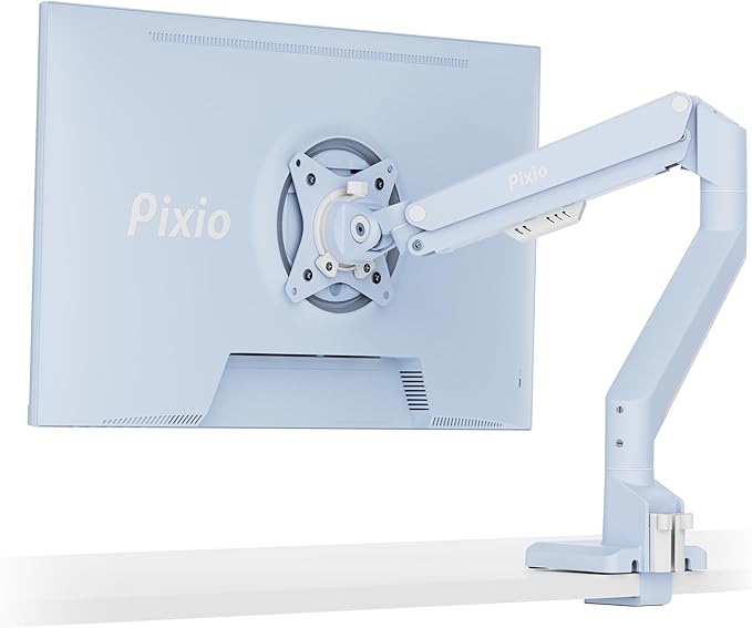 Pixio PS1S Wave Blue Single Monitor Arm Stand Desk Mount - Fits up to 32 inches Monitors and up to 19.8lbs. VESA Compatibility and Integrated Cable Management-DeskLoop Office