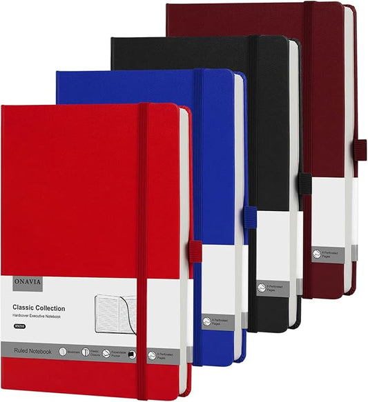 4 Pack Lined Journal Notebooks for Work, Travel, College, A5 Size 100 GSM Thick Paper, Classic Ruled, Hardcover Notepad for Writing 160 Pages, 5.5 x 8.3 inch - 4 Deep Multicolors-DeskLoop Office