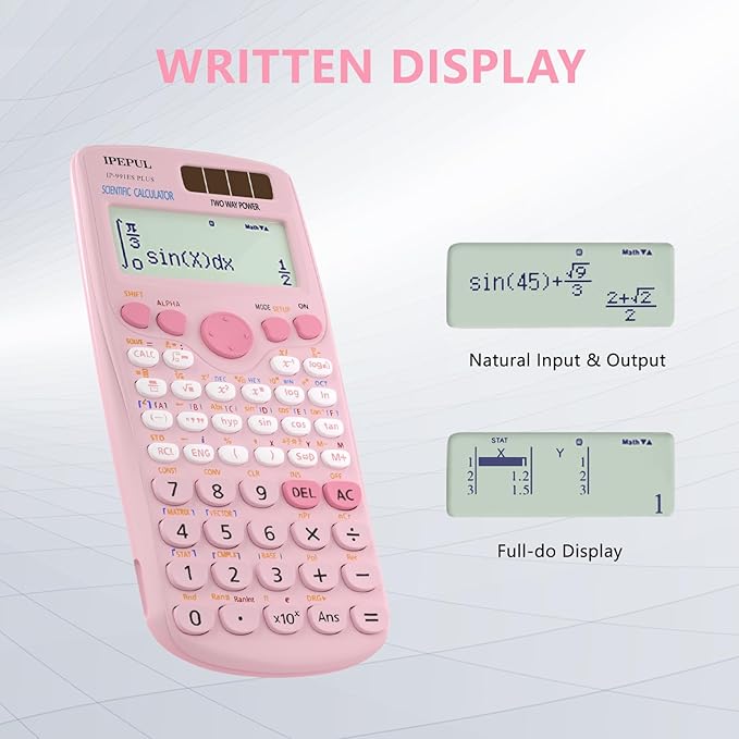 Scientific Calculators, IPepul Pink Math Calculator with 417 Function, Solar Battery Power and 4-Line Display, School Supplies for Middle High College Students Teachers (Pink 991ES Plus)-DeskLoop Office