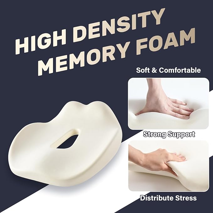 Coverado Car Seat Cushion, Memory Foam Office Chair Cushion for Car, Everlasting Comfort Sciatica & Hip & Tailbone Pain Relief Cushion for Long Sitting Driver Office Worker-Beige-DeskLoop Office