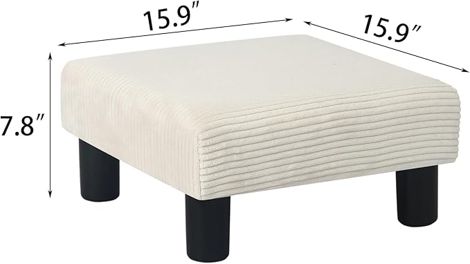 Joveco Small Foot Stool Ottoman, Corduroy Square Footstool Upholstered Footrest Foot Rest for Chair, Under Desk, Office, Living Room, Thick Stripes White-DeskLoop Office