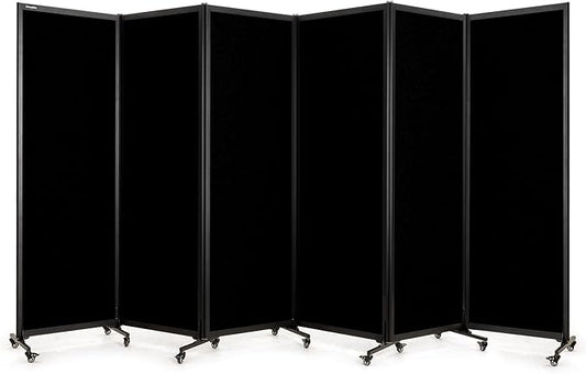 Upgrade Version Room Partition and Divider, Freestanding Rolling Dividers with Wheels,Office Privacy Screen Divider Wall,Classroom Felt Dividers,12'2"L* 6'7"H,6 Panel，Black-DeskLoop Office