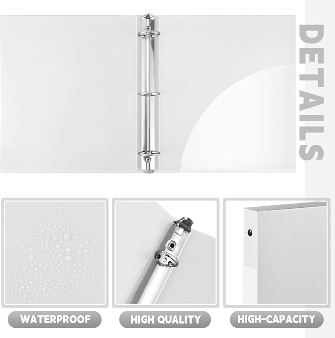 Henoyso 16 Pcs 3 Ring Binder 1/2'' Round Fits Letter Size 8. 5'' x 11'' Paper Plastic Flexible Binder Holds 100 Sheets with 1 Pockets Versatile Organizer for Office Home School (White)-DeskLoop Office