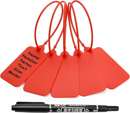 100 Red Blank Plastic Tags for Labeling Waterproof Hanging Labels Writable Tags by LeadSeals