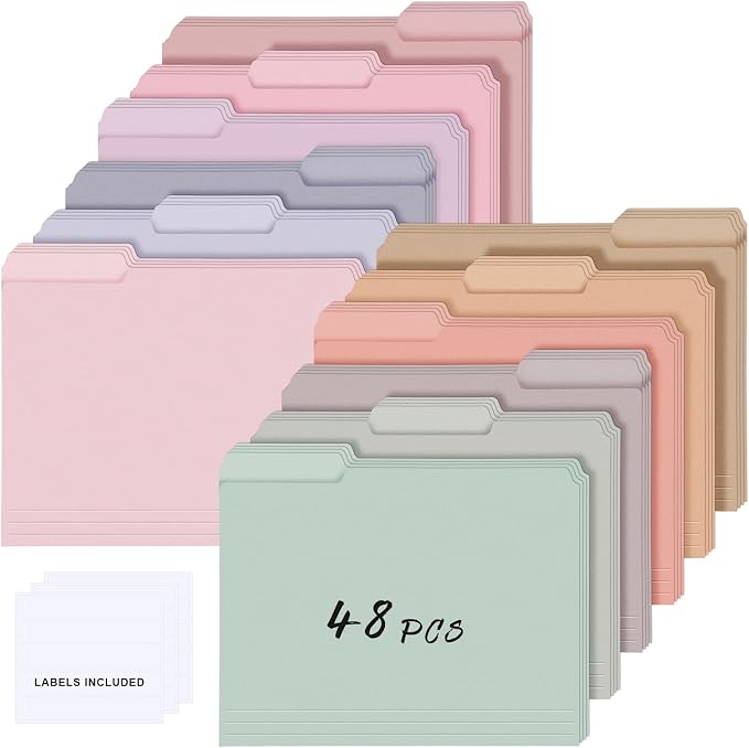 48 Pcs File Folders 9.5x11.6 Inch Manilla Folders Letter Size by Resholder