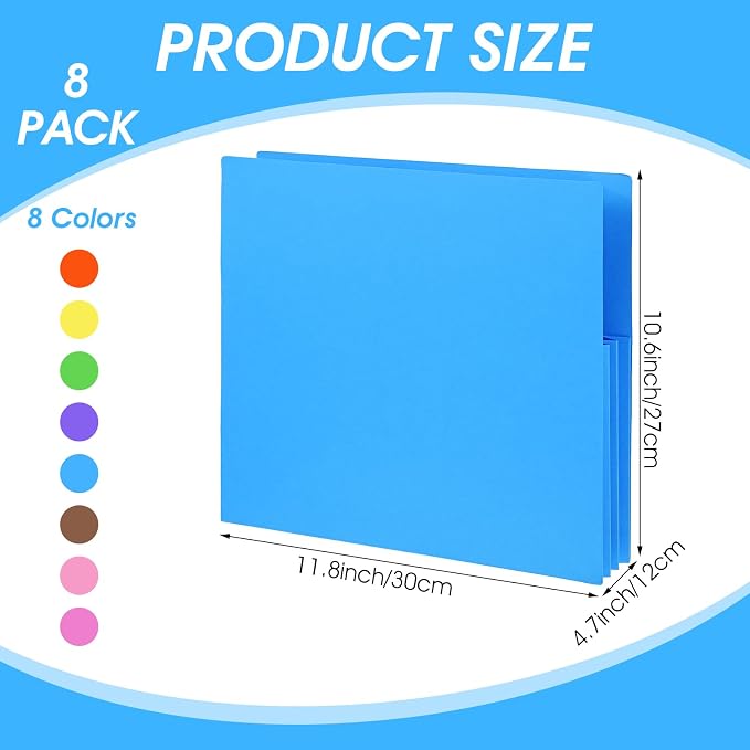 8 Pcs Expanding File Pockets, Letter Size, Accordion File Folders, 4.7 Inch - Image 2