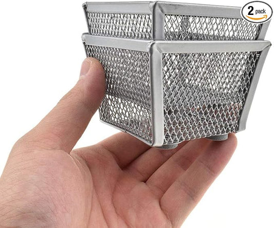 HAHIYO Stackable Paper Clip Mesh Holder cup 2.2" Height 2 Pack Silver Sturdy PaperClip Holder Container for Desk Drawer Organizer Collection for Home Office School Soft Foam Feet No Sharp Edges-DeskLoop Office
