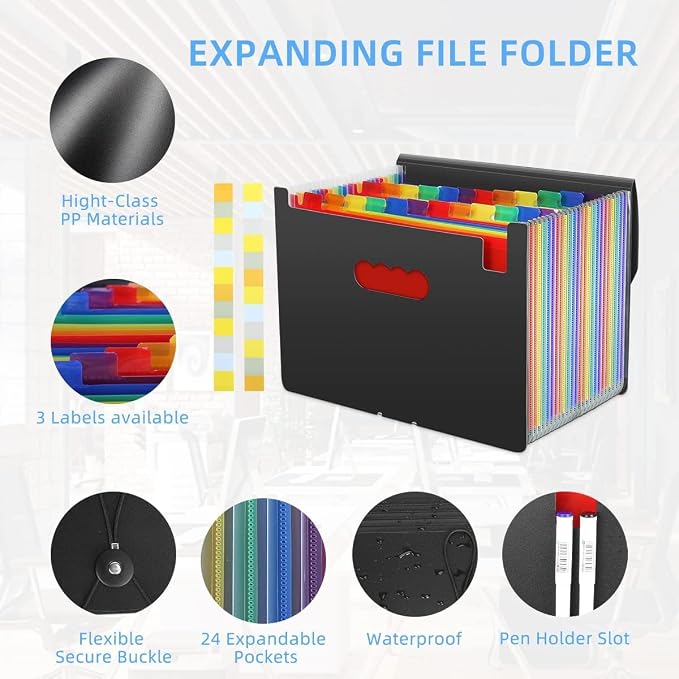 24 Pockets Expanding File Folder, Accordion File Organizer, Document Organizer - Image 2