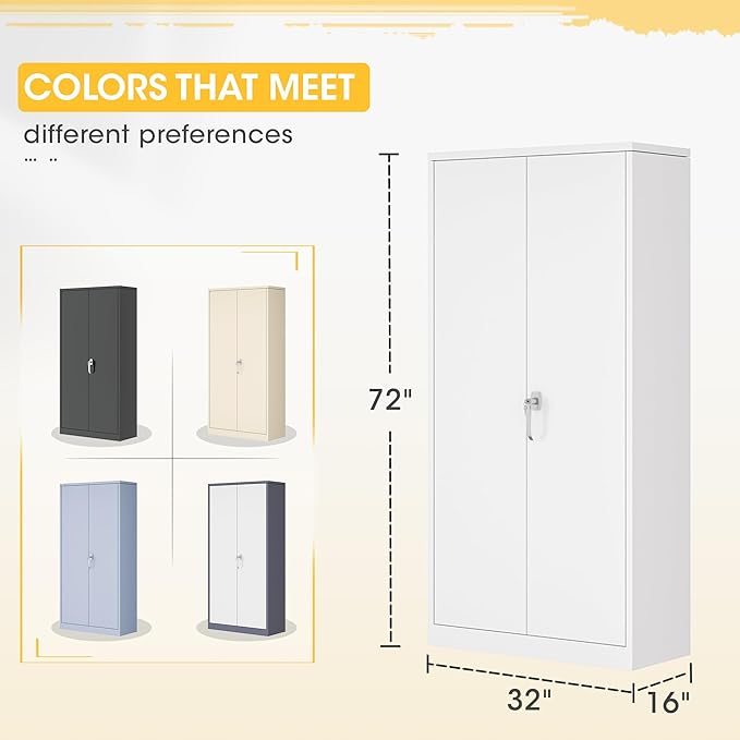 Greenvelly Metal Storage Wardrobe Cabinet with Lock, 72" White Metal Wardrobe Closet for Hanging Clothes with Doors and Shelves, Modern Clothes Closet for Home, Office and Bedroom, School,Gym-DeskLoop Office